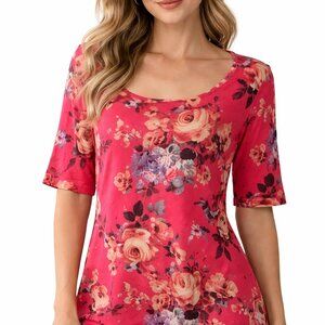 Piphany Torrey Fitted Tee Shirt Size Medium Floral Scoop Neck Pink Cottage Fairy